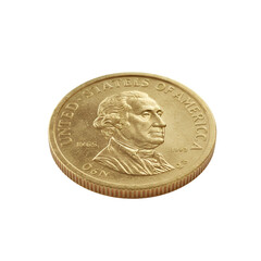 Close Up Photo of a Gold Dollar Coin Isolated on Black Background