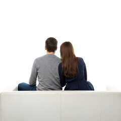 Couple Rear View Sitting on Sofa Together PNG Image Isolated