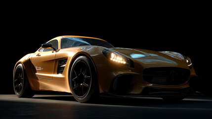 A golden sports car, high-definition, clear, with extremely beautiful visuals and movies