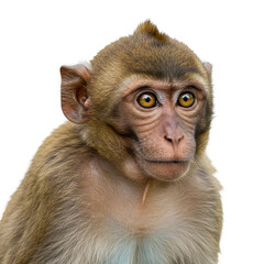 Cute Monkey Portrait Isolated on Transparent Background Primate Animal
