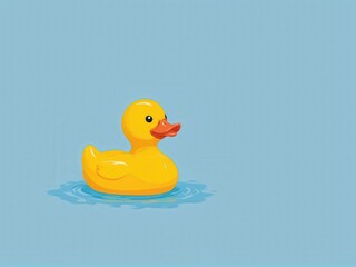  Cheerful rubber duck floating in a serene baby blue backdrop