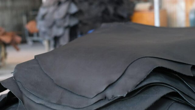 Piles of Leather For Processing In A Factory In Ethiopia, Africa. - closeup shot