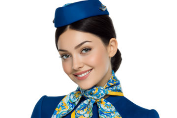 Smiling flight attendant in uniform