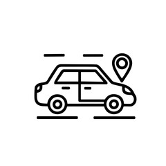 Fototapeta premium A line art icon of a moving car with a GPS location pin, representing navigation or a destination.