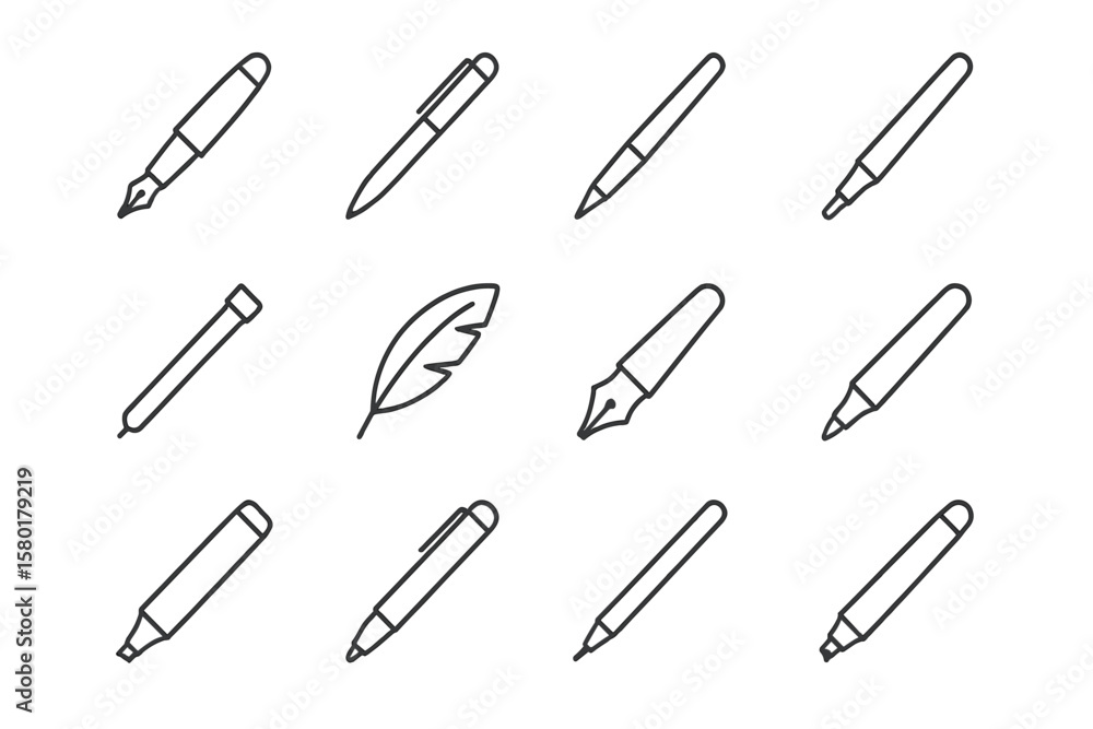 Poster illuminated pen icons on dark background with subtle glow effect