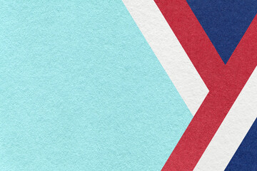 Abstract light blue textured paper background with white, red, geometric lines, copy space for graphic banner
