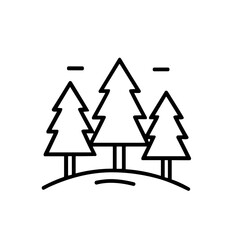 A simple line art icon depicting three stylized evergreen trees standing on a small hill.