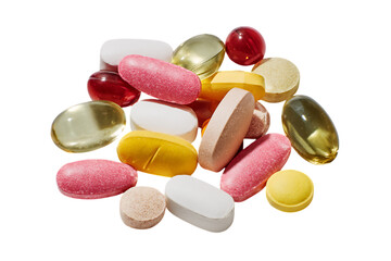 A colorful pile of various pills and capsules.