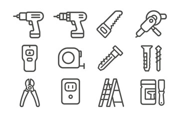 Fototapeta premium Outline icons of tools on metallic background for industrial design