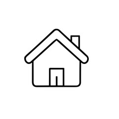Fototapeta premium Simple outline drawing of a house with a door and chimney against a white background.