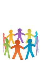 Colorful Paper Cutout People Chain Circle Unity Transparent Background