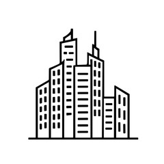 Fototapeta premium A stylized line art illustration depicts a cluster of modern skyscrapers with varying heights and architectural designs, representing a city skyline.