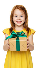 Cute Redhead Girl with Gift Box Present PNG Isolated Background