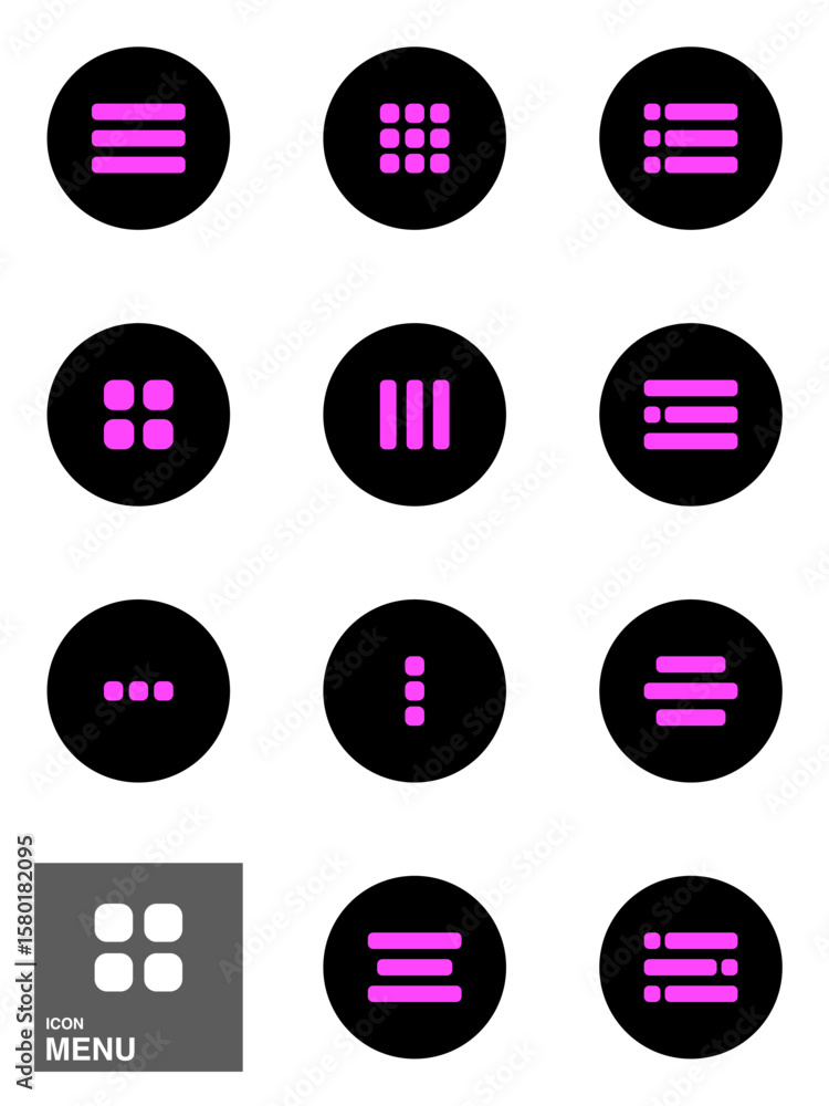 Poster ui menu icon collection – grid, lines, and dots symbols