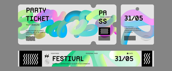 Control ticket bracelets for events, disco, festival, fan zone, party, staff. Vector mockup of a festival bracelet in a futuristic style.