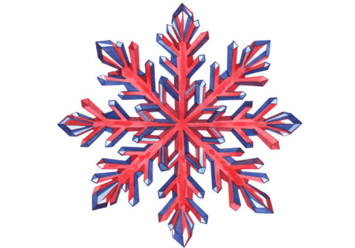 Isolated Illustration of Blue and Red Snowflake Crystal on Transparent BG