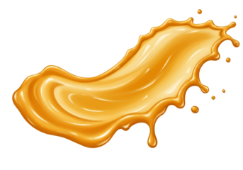Isolated Illustration of Caramel Splash Liquid Flowing on Transparent Background