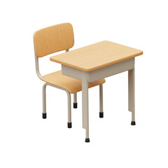 3d Rendering Wooden School Desk Chair Isolated on Transparent Background