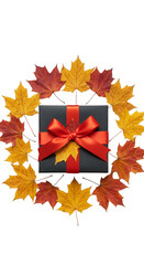 Gift in Fall Maple Leaf Wreath Transparent Background Thanksgiving Present
