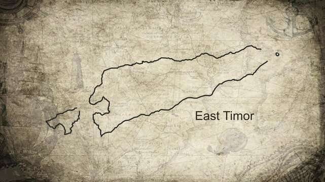 East Timor map drawn on a cartography background sheet of paper