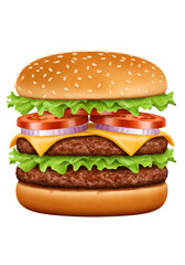 Isolated Illustration of Double Layer Burger with Fresh Ingredients