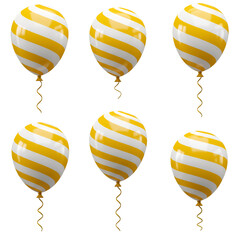 Naklejka premium Festive 3D Render of Striped Yellow and White Party Balloons Isolated