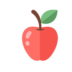 Fototapeta premium Simple, flat design illustration of a red apple with a stem and leaf.