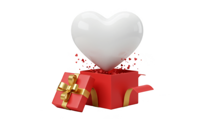 Heart Gift Box 3D Rendering of Red Valentine Present Celebration