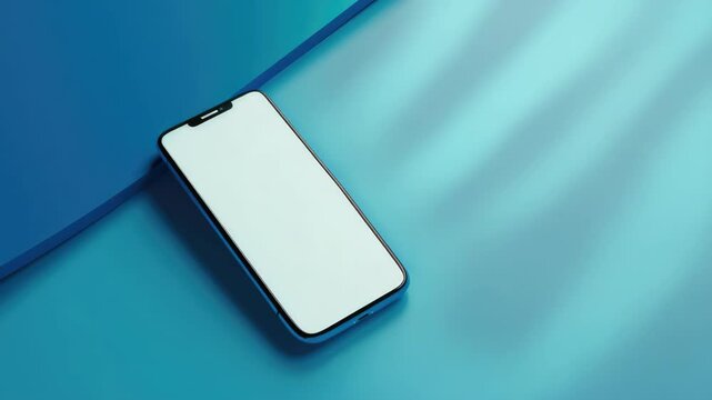 Smartphone lying flat on a blue surface.