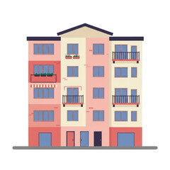 Naklejka premium Flat Apartment Building Architecture Facade Exterior and City House
