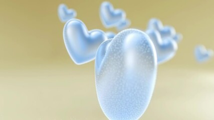 Animation. Transparent blue hearts floating gracefully against a soft golden background, creating a dreamy and romantic atmosphere, perfect for expressing love and affection in various designs - Powered by Adobe