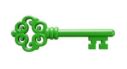 Green Key 3d Render Security Access Vintage Ornate Transparent