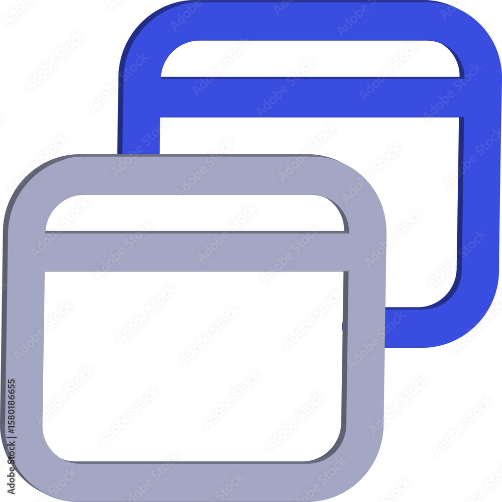 Poster two overlapping abstract rounded rectangular shapes with a subtle 3d effect in blue and light purple