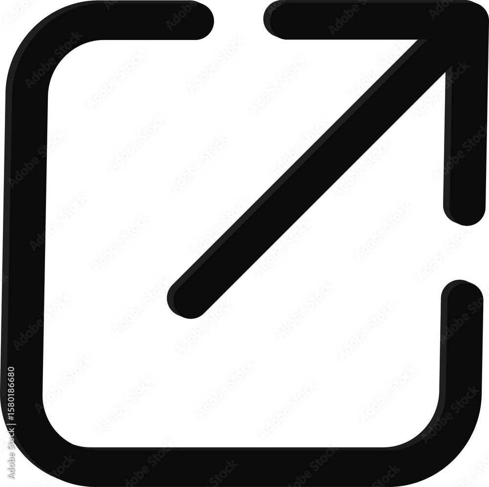 Fototapete Black outward arrow icon with a square outline indicating an external link or new window action isolated on transparent background