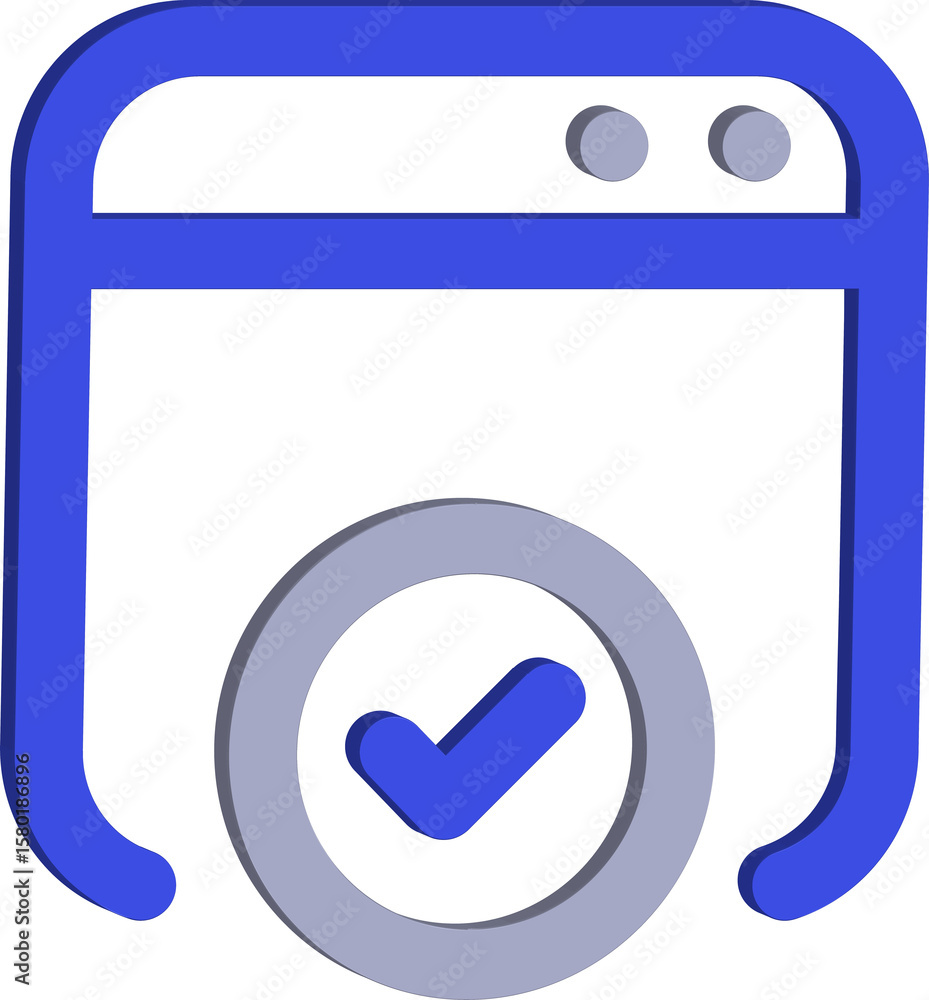 Fototapete 3d rendered blue and grey browser window icon with a blue checkmark inside a grey circle isolated on