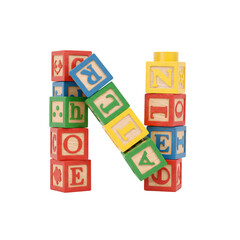 Illustration Colorful Alphabet Blocks Letter N Stack on Transparent Background
