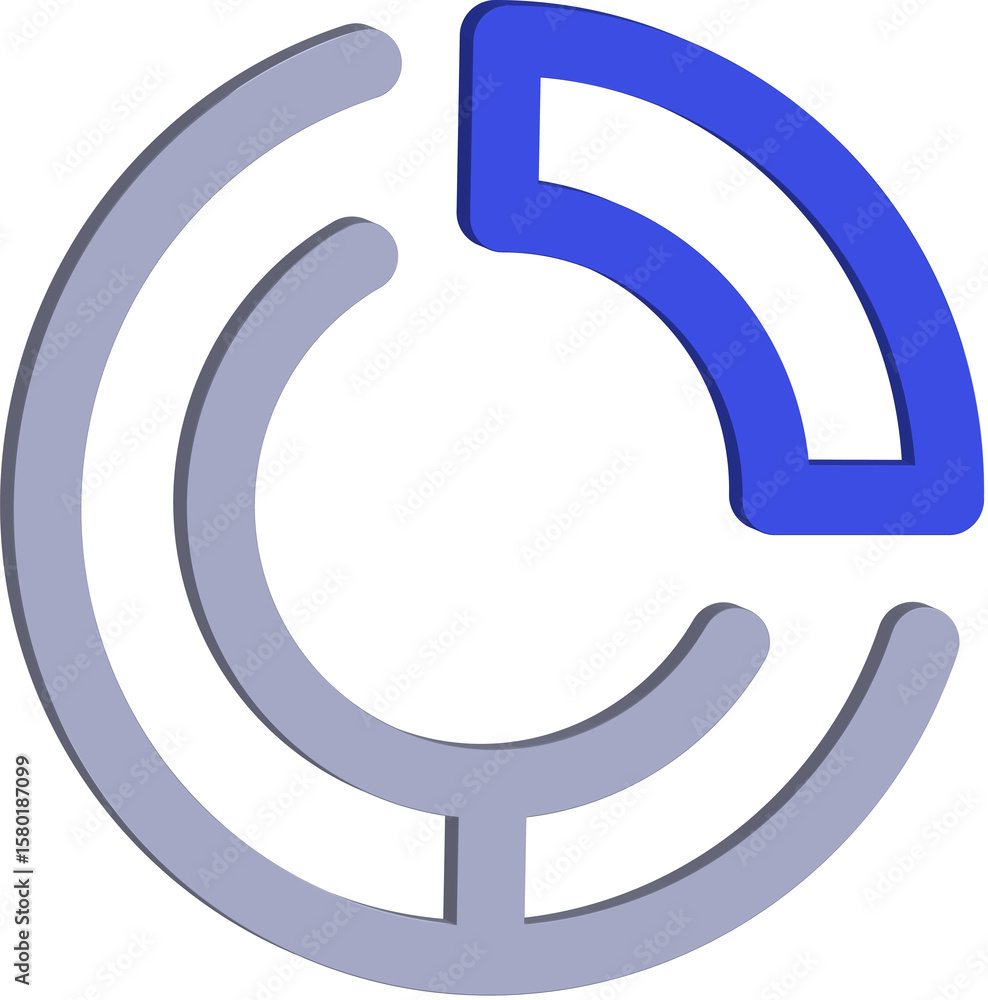 Poster abstract 3d circular infographic element with blue and grey segments isolated on transparent backgro