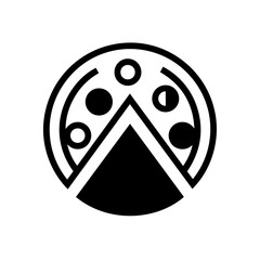 A minimalist one-line icon of a whole pizza, sliced into equal parts, with small toppings and clean round shape.