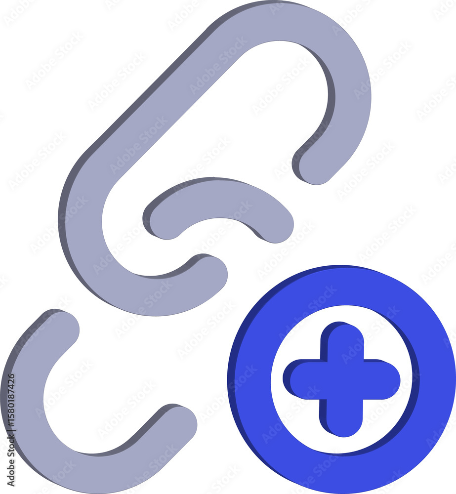 Leinwandbilder 3d graphic icon representing adding a link or connection with a plus symbol inside a circle isolated