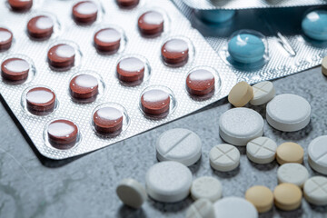 Variety of medicines and drugs.Medicine and healthcare concept.Variety of medicines and...