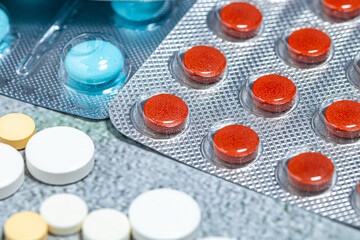 Variety of medicines and drugs.Medicine and healthcare concept.Variety of medicines and...