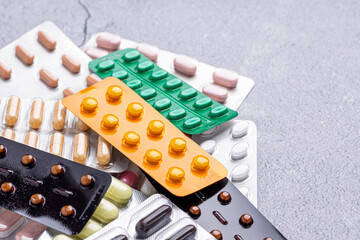 Variety of medicines and drugs.Medicine and healthcare concept.Variety of medicines and...