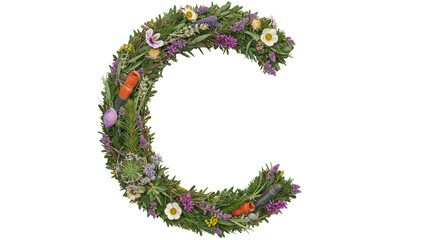Floral Letter C Illustration Wildflowers and Grass Transparent Background