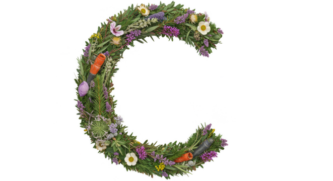 Floral Letter C Illustration Wildflowers and Grass Transparent Background