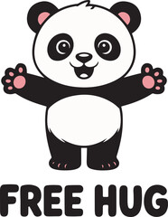 Free Hug Panda Vector Cute Black and White Cartoon Bear with Outstretched Arms and Smiling Face