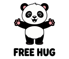 Free Hug Panda Vector Cute Black and White Cartoon Bear with Outstretched Arms and Smiling Face
