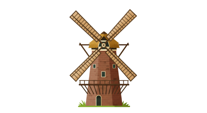 Illustration of a Brown Pixelated Windmill with Transparent Background