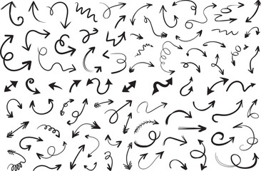 Hand Drawn Curved Arrows – Sketch Style Vector Arrow Set on Transparent Background