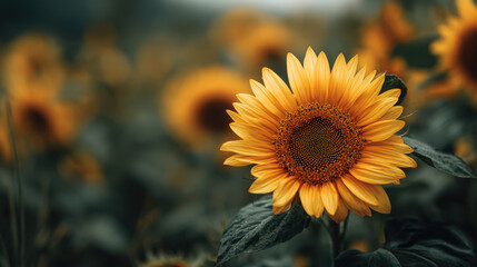 Fototapeta premium A radiant sunflower in full bloom, capturing the essence of autumn's harvest season.