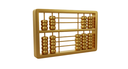 Golden Abacus Calculator on Transparent Background 3D Rendering Illustration